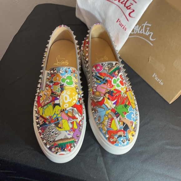 CHRISTIAN LOUBOUTIN Pik Boat Spiked Patent Flat Sneakers, Multi In Gold Multi 40 - Picture 3 of 6